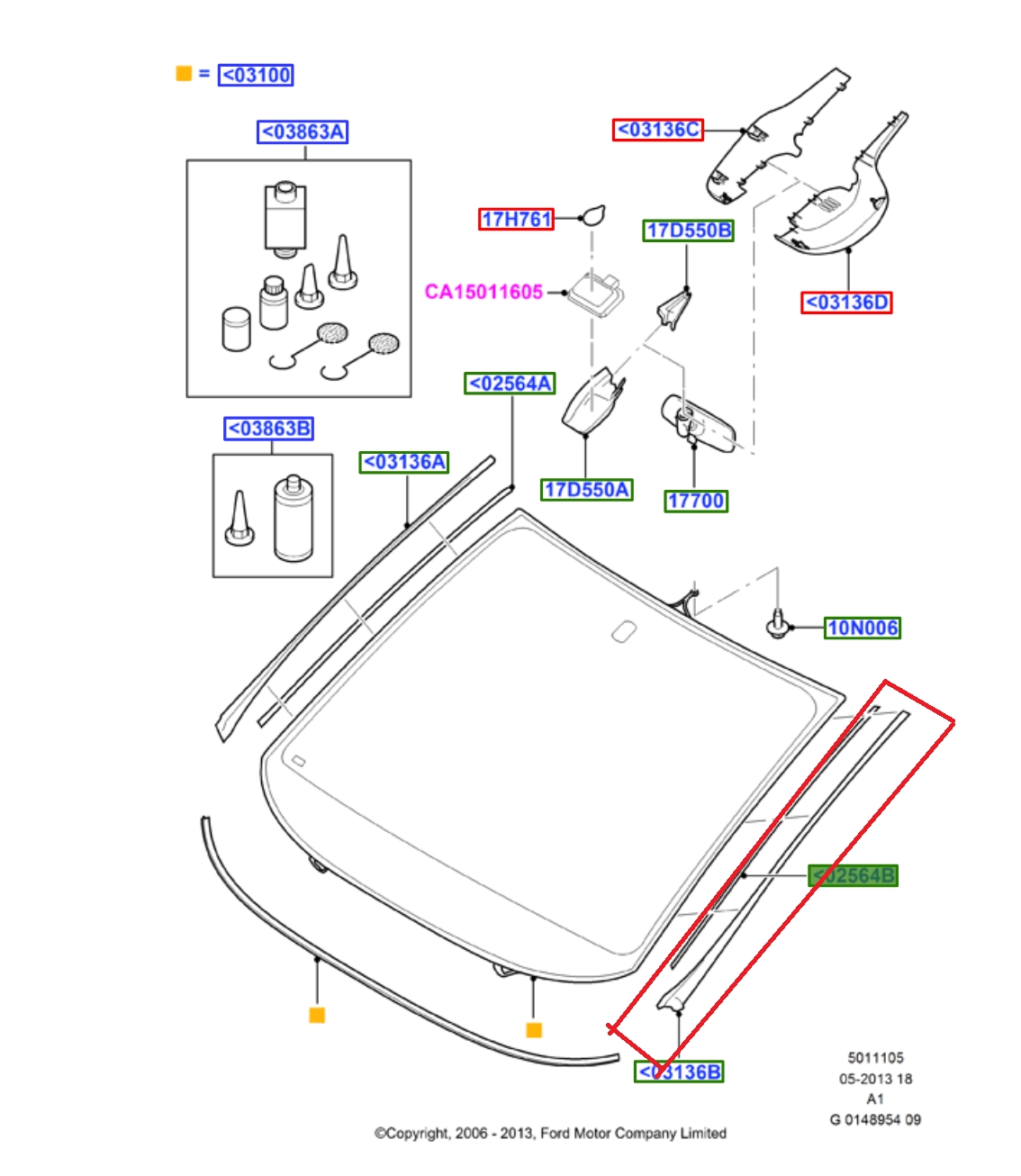 Ford S-MAX 2006-2011 Ön Cam Sıyırıcı Dış Fitil Sol Orjinal Marka
